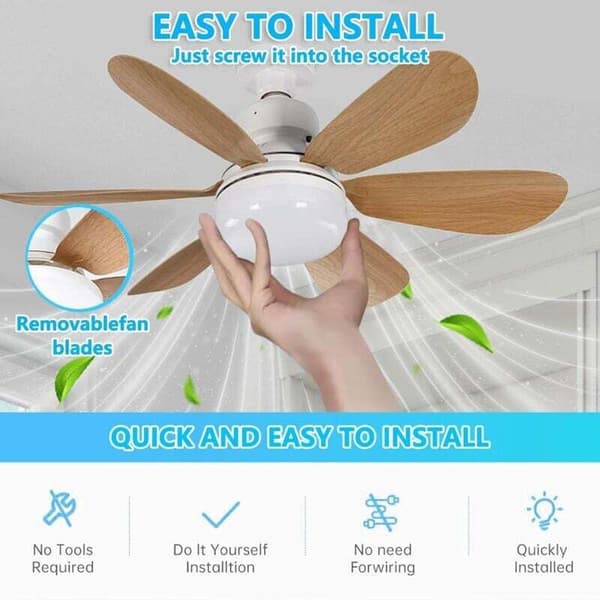 Ceiling Fan with Dimmable LED Lamp – Remote Control – 6 Blades – 3 Speeds – 40W E27 – Color Temperature 3000K to 6000K