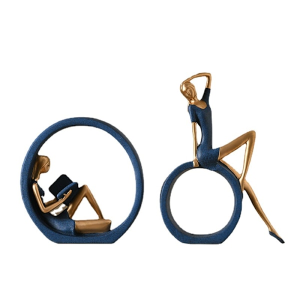 2 stk. jentestatuer, abstrakte harpiksskulpturer, lesende jentestatueornamenter, yogajente samleobjektfigurer for hjemmekontor
