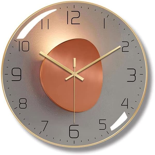 Modern tyst väggklocka, 30 cm digital väggklocka, rund kvarts digital väggklocka (guld)