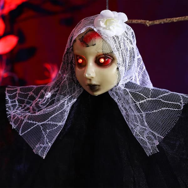 Halloween Animatronics Hengende Spøkelse 39 Tommer med Lysende Øyne, Spøkelseshusdekorasjon med Fleksible Armer
