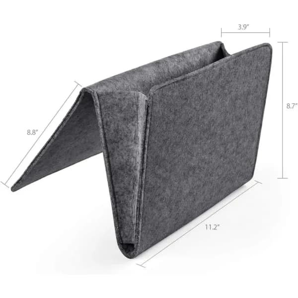 Thicker Bedside Caddy for Storage, Felt Bedside Table, Sofa, Desk, Bed Tray, Storage Organizer with 2 Small Pockets (Grey with Holes)