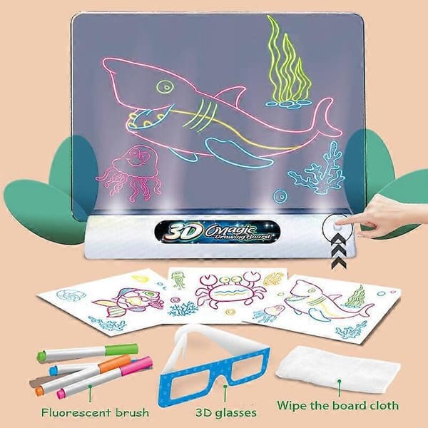 3D Tegnebræt Lysende Doodle Pad Fluorescerende Farve Skrivning Uddannelseslegetøj Børnegave
