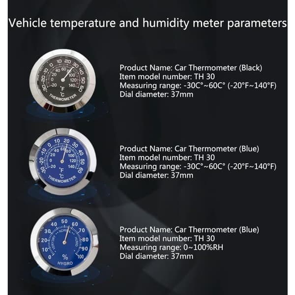 Bil Fordon Termometer/Hygrometer Klocka Mini Liten Klassisk Instrumentbräda Termometer Bil Cool Dekoration Metalllegering
