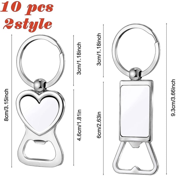 10 stk Sublimering Blanke Nøglering Metal Flaskeåbner Aluminium Varme Sølv