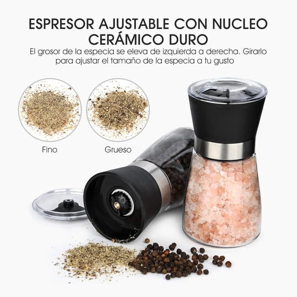 Pepper and Salt Grinders, 2-piece Spice Grinder Set, Pepper Grinder & Salt Grinder with Adjustable Ceramic Grinder, Perfect for Pepper Grinders