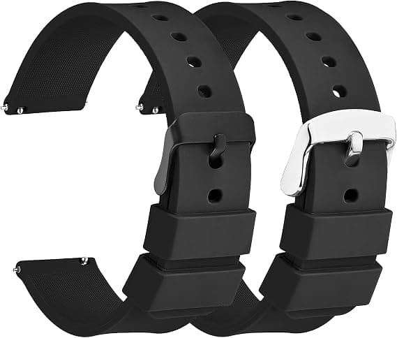2 stk Silikone Gummi Quick Release Urrem, Sort/Sølv Rustfrit Stål Spænde, Universal Sports Erstatningsrem, 20mm