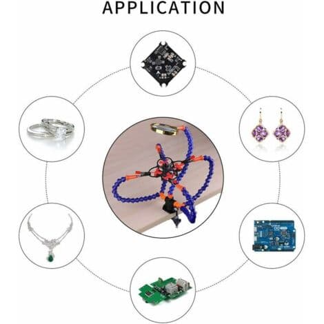 Multifunctional Third Hand Support for Electronics and Soldering Work (5 cm Clamp, Flexible Arms with 3X Magnifying Glass)