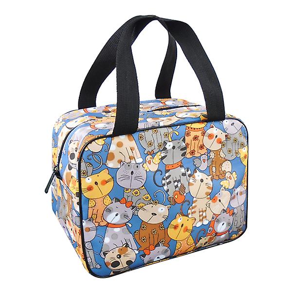 Cute Tote Lunch Cooler Bags Fishing Lunch Bag Hiking Lunch Bag Cat Lunch BagBlue26X21CM