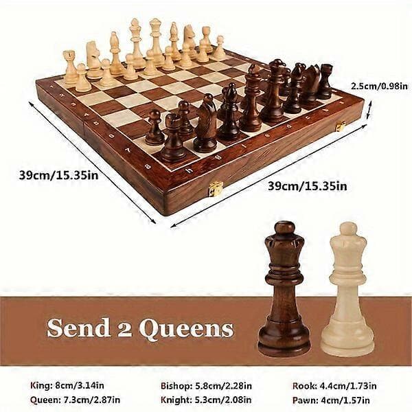 Wooden Chess Set for Adults with Extra Queens, Suitable for All Skill Levels