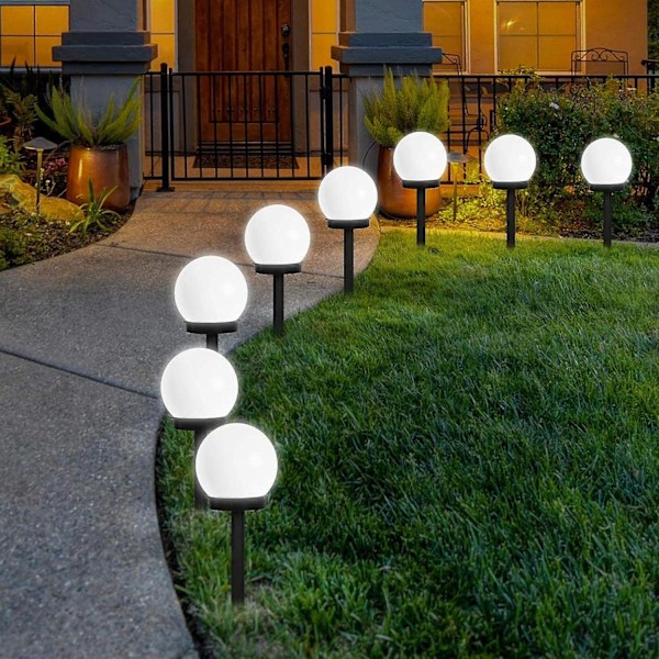 Solcellsdrivna Utomhuslampor, 6-pack LED-glober med Solenergi Vattentäta Trädgårdslampor för Gräsmatta Patio Gångväg Landskap Markspik Stigen Kalla Vita