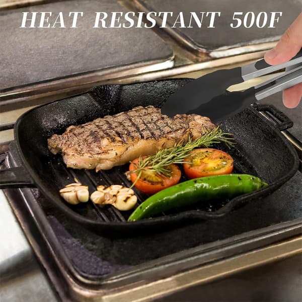 Köksredskapsset 2-pack Silikontänger Rostfritt Stål Svart 20 cm Köksredskap för Matlagning Grillning Servering