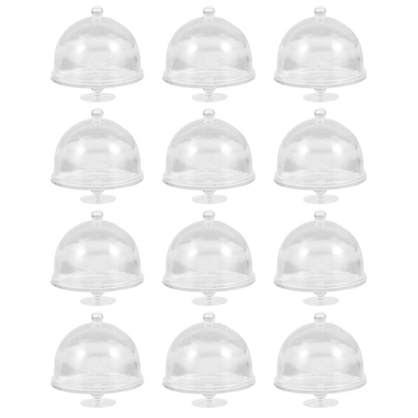 12st Mini Tårtfat Med Lock Miniatyr Cupcake Stand Dome Cover Dockor House Cake Display StandTran Transparent 3X3X3CM