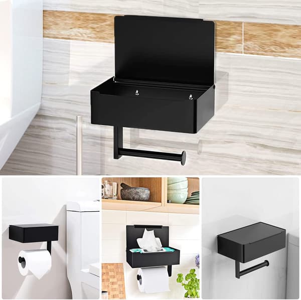 Toiletpapirholder, mat sort vådservietholder, opbevaringsboks, rustfrit stål