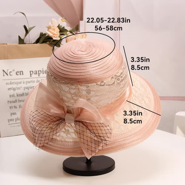 Organza Dame Kirkehat Formel Kjole Derby Solhatte med Sløjfe Elegant Spand Sort Kant Black Edge