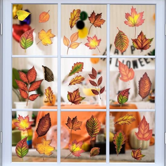 Sticker - 96 Autumn Window Stickers - Double-Sided Maple Leaf - Static Reusable PVC Stickers - Glass Decals for Living Room Windows