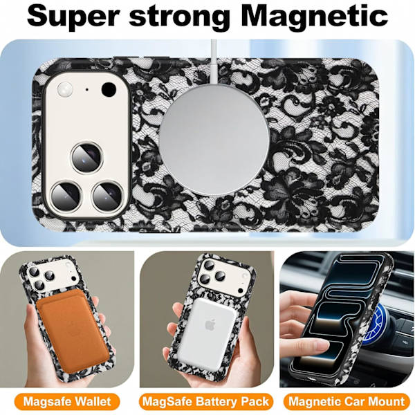 A beautiful black lace pattern case, silicone compatible, suitable for 17 Pro 6.3 inches, shockproof.