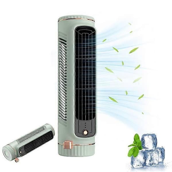Stille søjleventilator, køler, aircondition, tårnventilator, 3 hastigheder, USB genopladelig, grøn