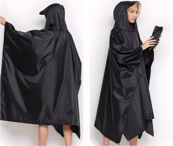Rain Poncho with Storage Bag - Waterproof Rain Poncho - Quick-Drying Cycling Rain Poncho - Windproof - Unisex - One Size Fits All - Black