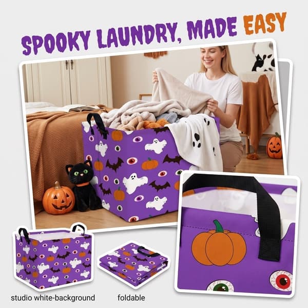 Halloween Ghost Storage Basket, Foldable Laundry Hamper with Handles, Toy Bin for Nursery, Home Decor 9-35x25x25cm