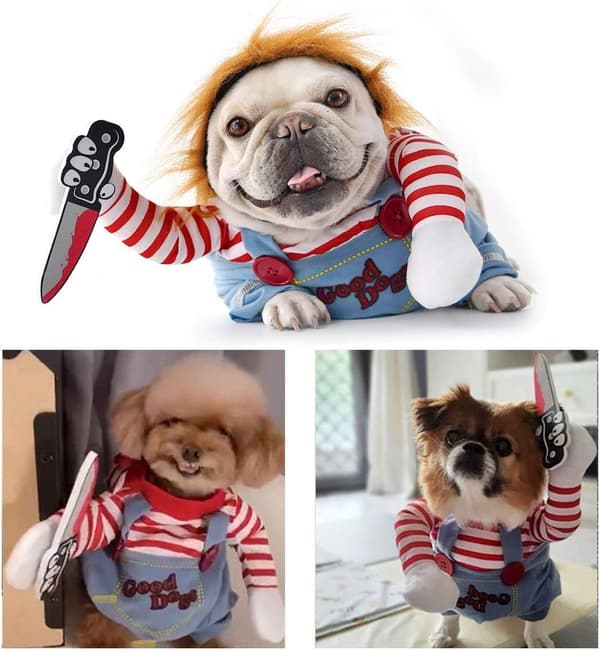 Chucky docka hundkläder justerbar Halloween hund cosplay kostym