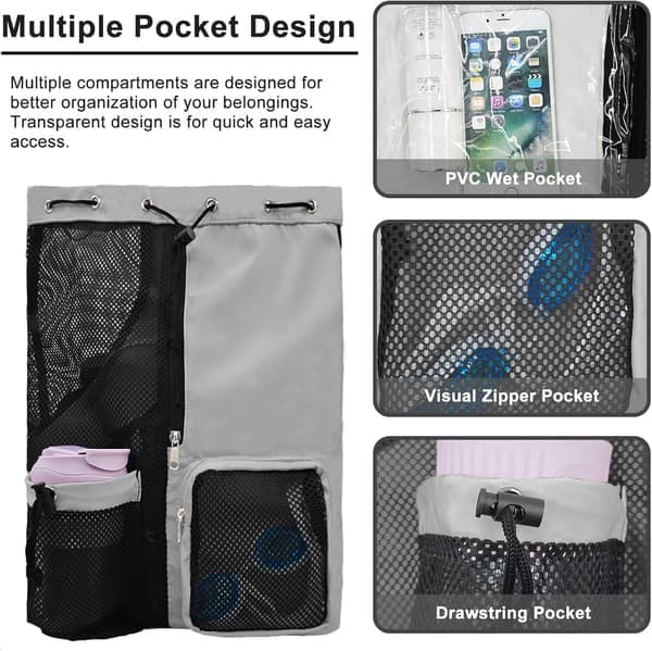 Mesh Beach Backpack with Wet Pocket, Drawstring, Pool Bag, Waterproof Swim Bag, Gym Backpack for Men and Women