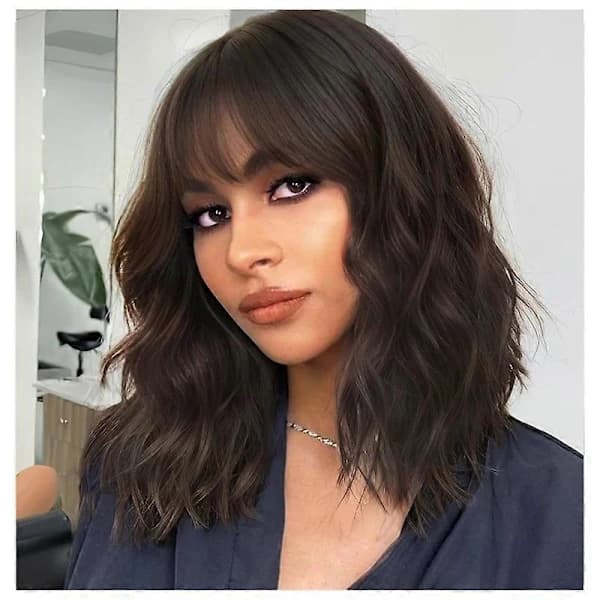 Short Bob Wig with Bangs and Waves Cosplay Wig for Women