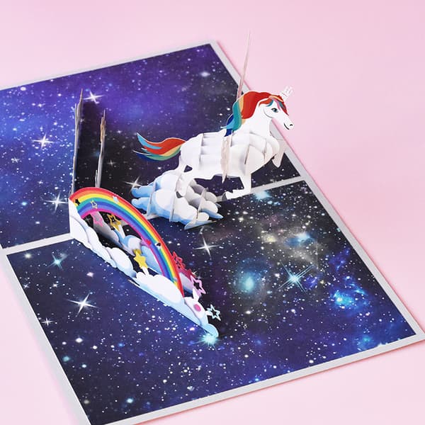Parti 1 3D Unicorn Pop Up Grattiskort, Födelsedagsgrattiskort, E