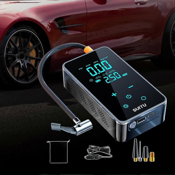 Genopladelig Mini Elektrisk Luftpumpe til Dæk, 5V 1A med Digitalt Display, 14.5 x 8 x 4.6 cm, Sort