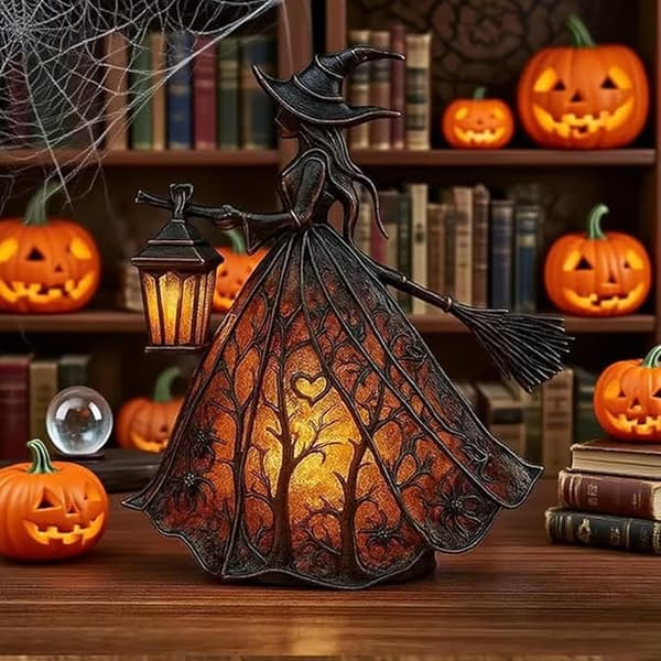 Halloween Witch Lamp - Witch Figurine Table Lamp - Spooky Decorative Lighting for Halloween Party Decor