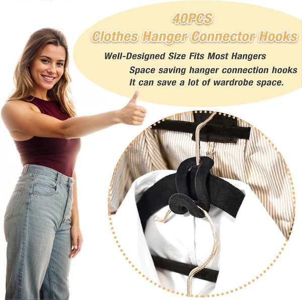 Clothes Hanger Connector Hooks, Hanger Extension Clips Space Saving, Durable Premium Non-Slip Hanger Cascading Hooks, 40 Pcs