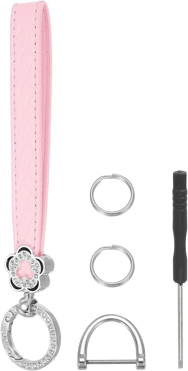 Læder Håndledsnøglekæde Bil Nøglering Håndledsnøglekæde Sølv Pink color_name Silver Tone/Pink