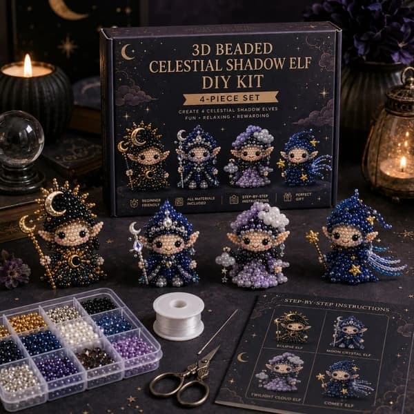 Starry Sky Céleste Phenomenon Shading Spirit 3D Bead Craft DIY Kit: Complete Gift Box with Four Cosmic Magical Bead Craft Figures