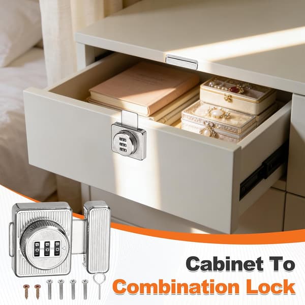 Combination Lock for Cabinets, 2-inch 3-Digit Keyless Metal Lock for Kitchen Cabinets, Lockers, and Sideboards, Silver