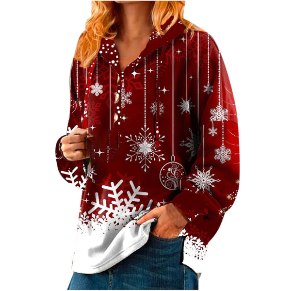 Pullover Polo Short Casual Hooded Christmas Element Printed Cotton SweaterL