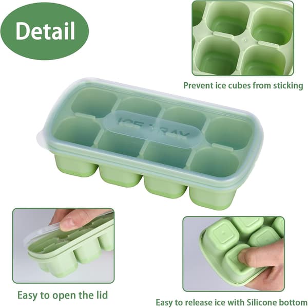 Yeeco Mini Ice Cube Molds 4-Pack, 14.2x7.1x3.6 cm Small Mold with Lid 8 Cubes, Easy Release Silicone for Mini Fridge, Cocktails, Whiskey