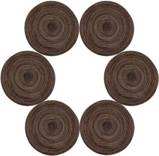 Round Woven Placemats, 6-pack, Heat-Resistant, Non-Slip, Washable, Woven Cotton, Suitable for Dining Table/Kitchen Mats. [Ho]