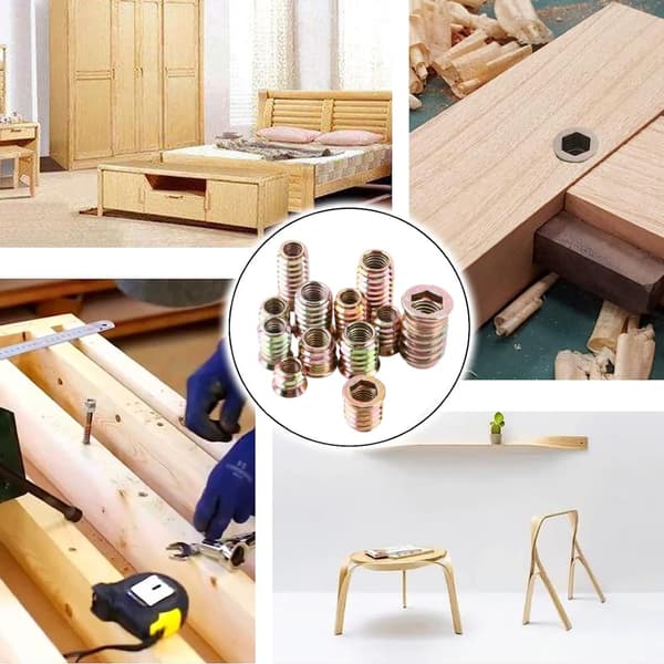 M10×25mm Threaded Insert, Wood Insert, Screw Nuts, Zinc Alloy Threaded Hex Nut, Screw-in Hex Socket (100 pcs) M10×25mm M10×25mm