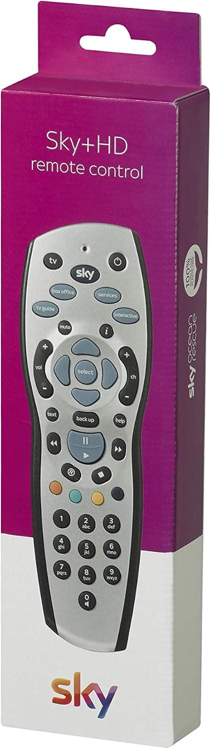 Sky+ HD Remote Control - Duracell Batteries Included - Compatible with Sky+ HD Set-Top Box - Official Sky Branded Retail Packaging - SKY120, Silver