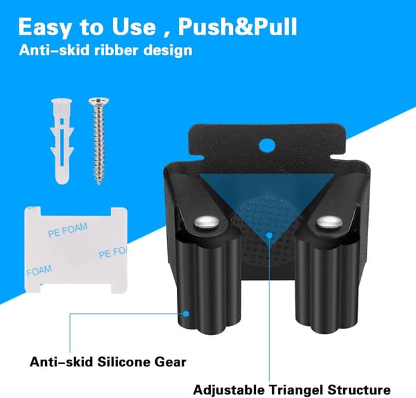 6-pack Tool Holder, Broom Holder Wall, Broom Holder, Wall, Garden Tool Holder, Wall Mount for Mop, Broom, Dustpan, Tools