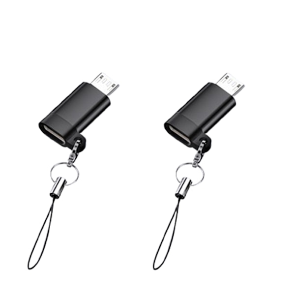 2-pack Type-C Female to Android Male Adapter with Strap - Charging & Data
