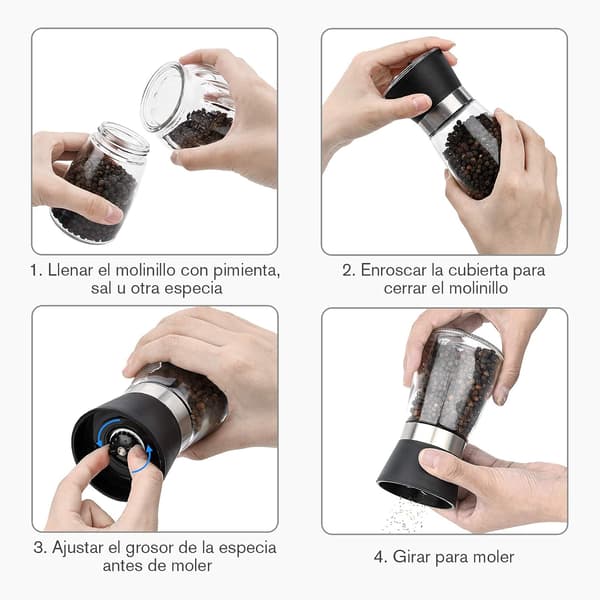 Pepper and Salt Grinders, 2-piece Spice Grinder Set, Pepper Grinder & Salt Grinder with Adjustable Ceramic Grinder, Perfect for Pepper Grinders