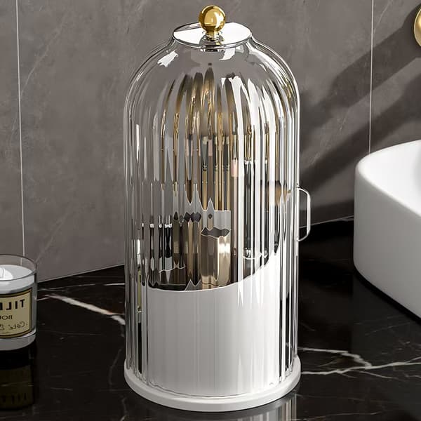 Acrylic Holder for Makeup Brushes - Transparent Storage Container with Dust Cover - Antioxidant Organizer for Cosmetics