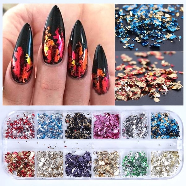 36 Ruter Folie Nail Art Holografisk Aluminium Nailfolie Flakes Klistremerker Nail Sequins 3D Glitter Dekorasjon DIY Design Tilbehør