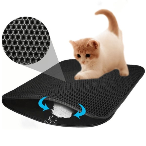 Sammenleggbar kattesandmatte 60x45 cm kattesandbrett, vanntett giftfri EVA, dobbeltlags honeycomb-design Sklisikker kattesand Ma