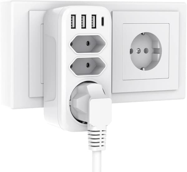 USB-stikdåse, 7-i-1 stikdåseadapter (Hvid)