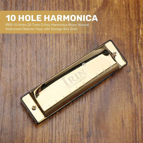 IRIN 10 Hole 20 Tone G Major Harmonica Blues Musical Instrument Diatonic Harp with Storage Box