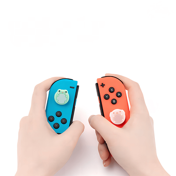 Søde Dyretema Silikone Joy Con Tommelfingergreb, Joystickbeskytter Kompatibel med Switch/OLED/Lite, 4 stk - Frø & Axolotl (til Switch/OLED/Lite)