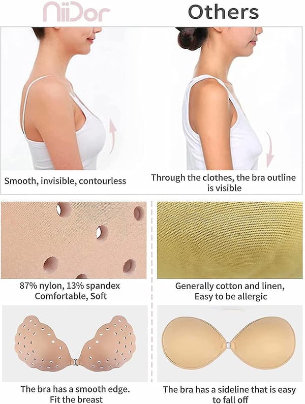 Adhesive bra, breathable strapless bra self-adhesive push up backless bra for women, 2 pcs (G)