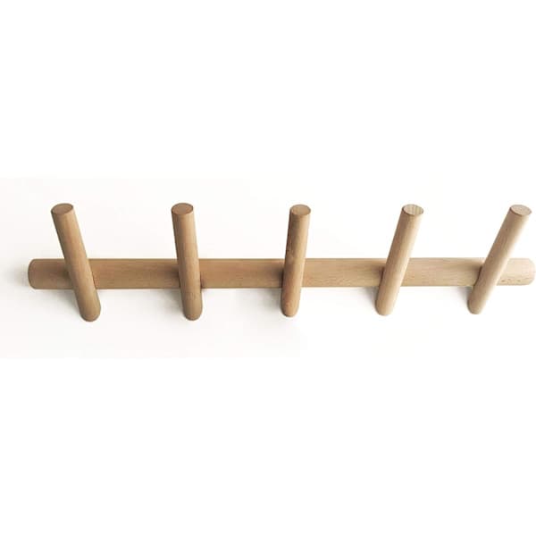 Branch Wall Mounted Wooden Coat Rack 5 Hooks Design Clothes Rack Wall