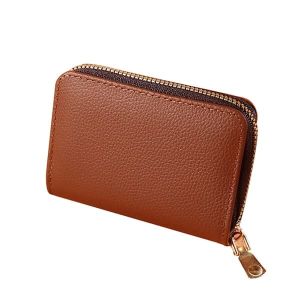 Simple Short Wallet for Ladies with Large Capacity Practical RFID Protection Leather Coin Coffee